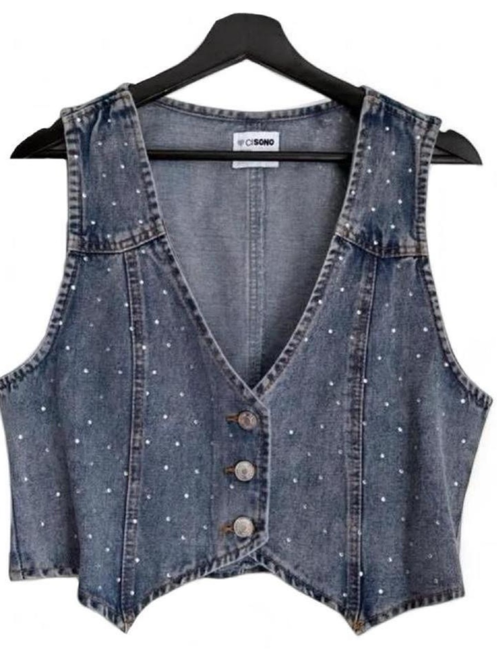 Vintage Blue Denim Crop Top Vest with Rhinestone embellishment Fitted boho Y2K